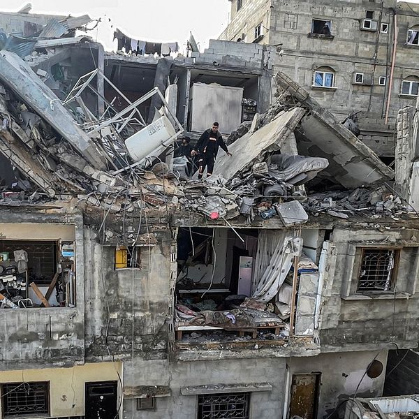 Ett sönderbombat hus i Gaza