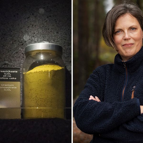 splitbild med å ena sidan en bild på uran och andra sidan på bergmästare Helena Kjellson vid Bergsstaten.