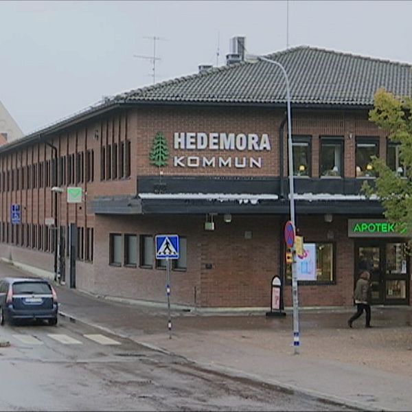 Hedemoras kommunhus, en brun avlång byggnad.