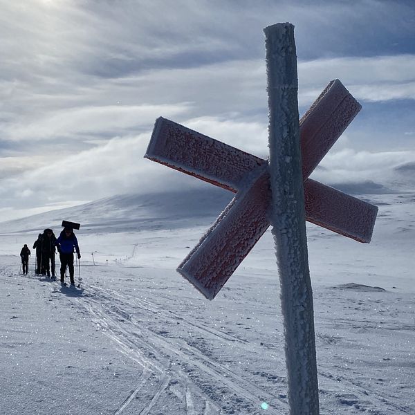 Vinterbild med skidåkning längs Jämtlandstriangeln.