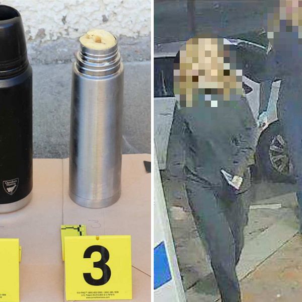 Tre termosbomber och två misstänkta kvinnor i övervakningsbild från Norrköping