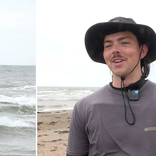 Till vänster en bild på en kitesurfare, till höger Jakob Nilsson.