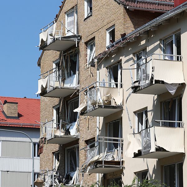 Explosion vid ett femvåningshus i centrala Linköping 2019.