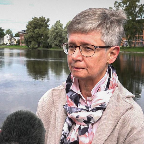 Britt-Marie Hallberg Eriksson står framför Klarälven i Karsltad
