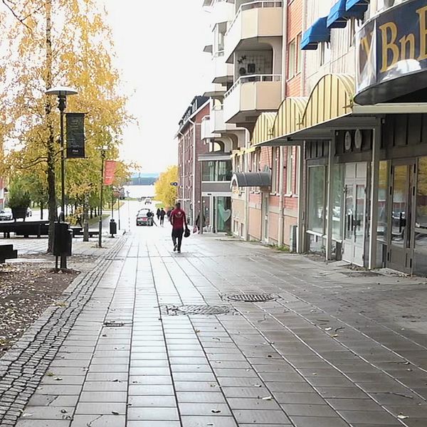 Vy över en gågata i Piteå centrum.