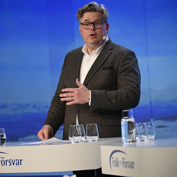 Justitieminister Gunnar Strömmer (M) talar vid Folk och Försvar.