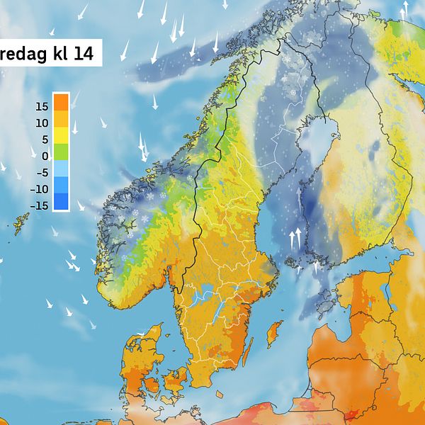 Väderkarta som visar väder i Sverige – prognos för i dag och kommande dagar.