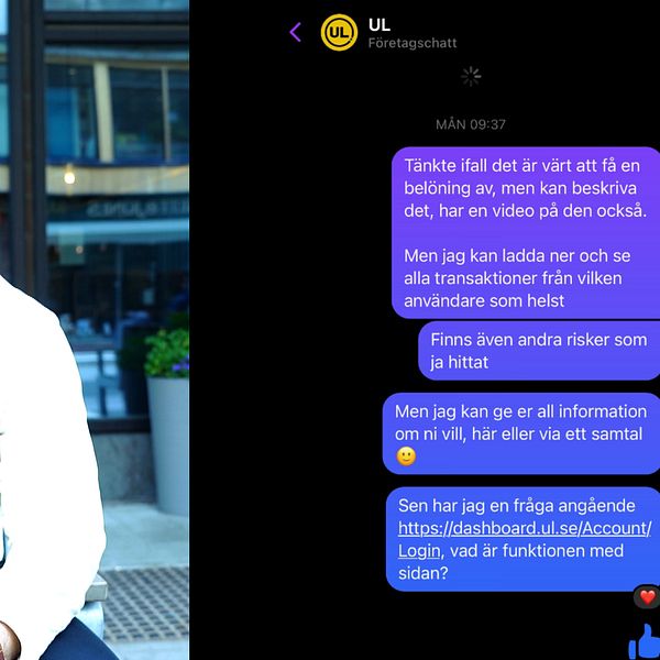 Bild på reporter och konversation mellan UL och person som gjort intrång.
