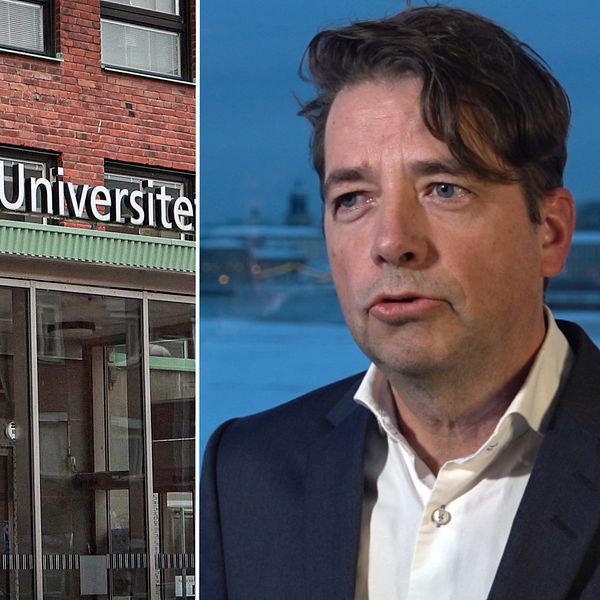 Till vänster fasad på Sahlgrenska sjuhkhuset. Till höger ekonomidirektör Anders Glansén.