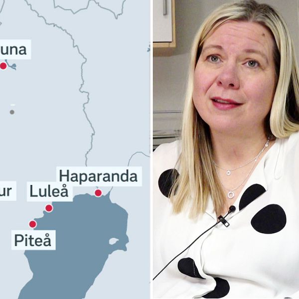 Karta över Norrbotten och Marie Kuoljok, vuxenutbildningschef för Lapplands lärcentra.