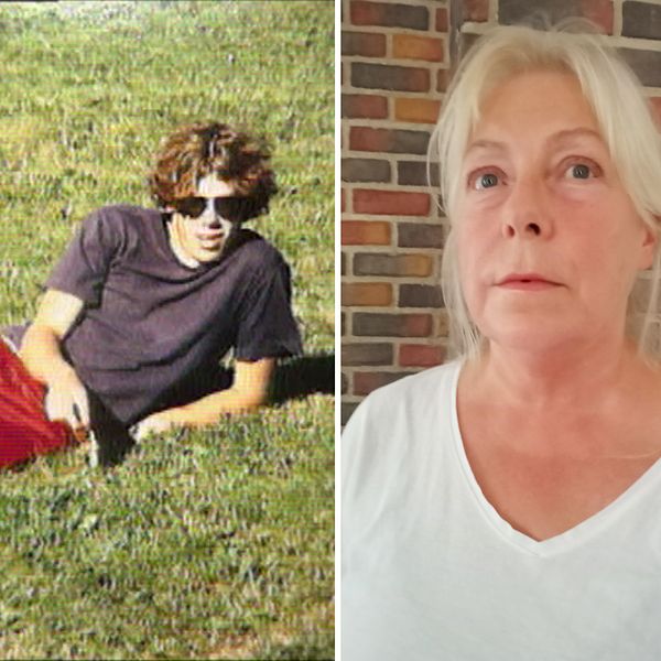 Till vänster ser man en bild på 18-årige Olle som ligger i gräset med solglasögon och röda byxor. Bilden är ett kollage där man även ser Olle Högboms syster  Maria Andersson Högbom.
