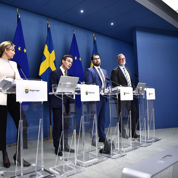 Ebba Busch (KD), Ulf Kristersson (M), Jimmie Åkesson (SD) och Johan Pehrson (L).