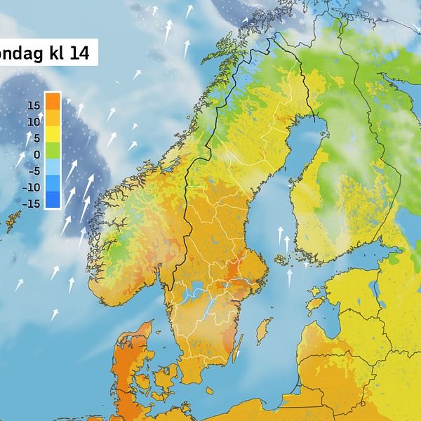 Väderkarta som visar väder i Sverige – prognos för i dag och kommande dagar.