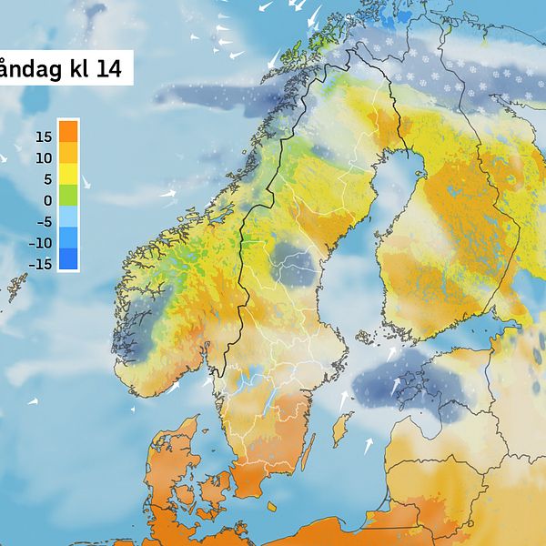 Väderkarta som visar väder i Sverige – prognos för i dag och kommande dagar.