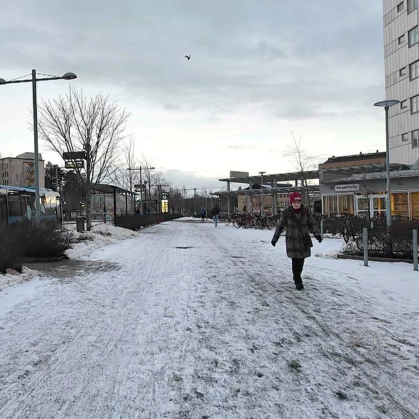 bild utanför NUS, snömodd, halkig gångväg