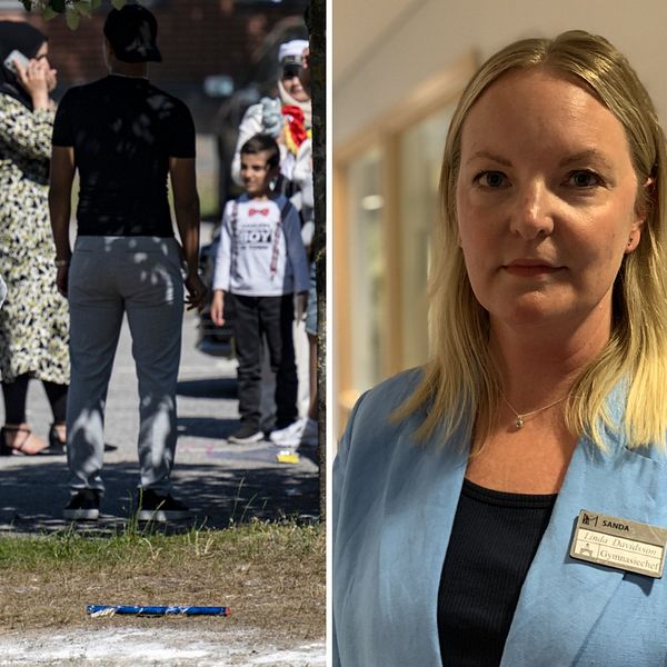 Kille som har blivit mjölad under studenten. Linda Davidsson till höger