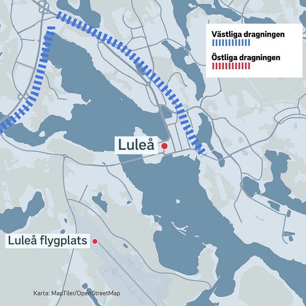 Förslage på hur Norrbotniabanan i Luleå kan dras.
