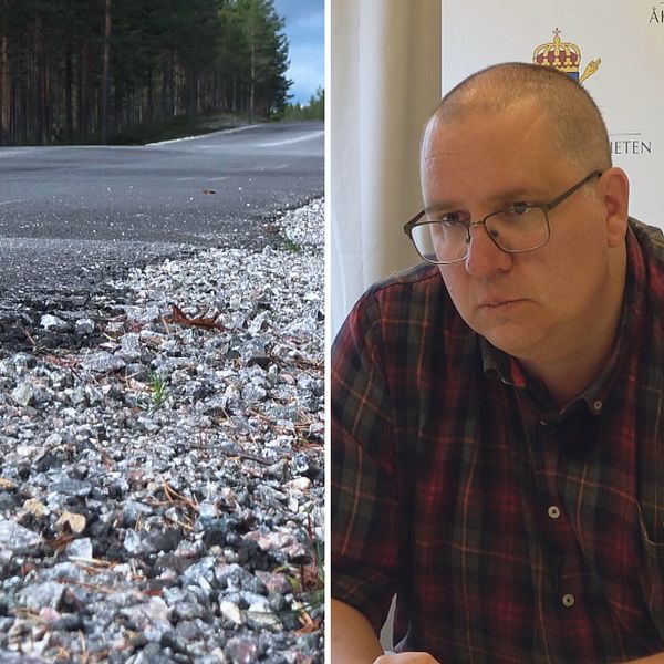 Till vänster bild på vägen till Lombens skjutfält och till höger bild på kammaråklagare Jonas Fjellström.