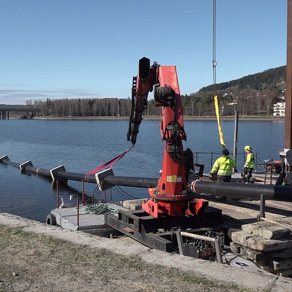 Vy mot Frösön, läggs fjärrvärmeledning