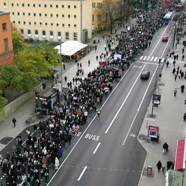 Pro-Palestiniandemonstrationen startade vid Odenplan och avslutades framför Riksdagen.