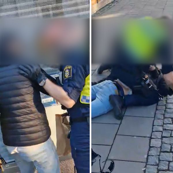 Man i skuggor som brottas ned av polis