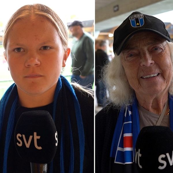 Tre fotbollssupportrar i olika åldrar: Lilly, Linnea Bromark och Ulla Milton.