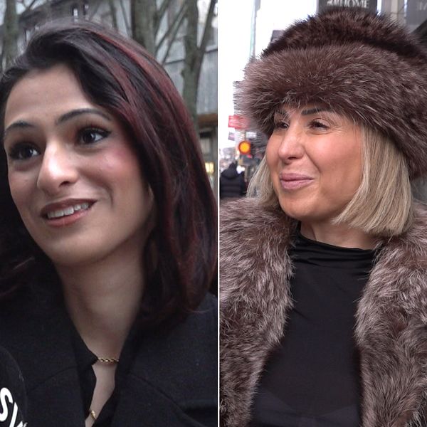 Tredelad bild. Tre personer intervjuas utomhus av SVT.
