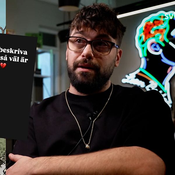 Artisten Simon Superti och ett kollage med reaktioner på hans låt ”Bullerbyn ör död”.