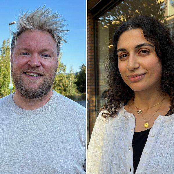 Nathalie Kind med svart tröja och svart jacka, Fredrik Hagelvik i grå tröja ler mot kameran, Hajer Talhun med svart lockigt hår iklädd vit stickad kofta