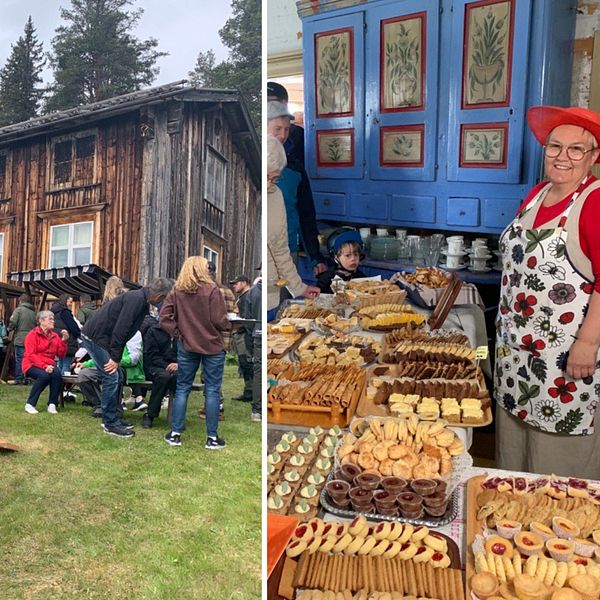 Nationaldagsfirande på Hängengården i Glommersträsk med stor kakbuffé.