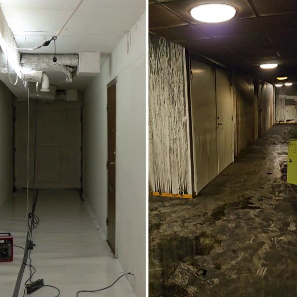 Bilder från källaren efter branden i Västhaga i Örebro.