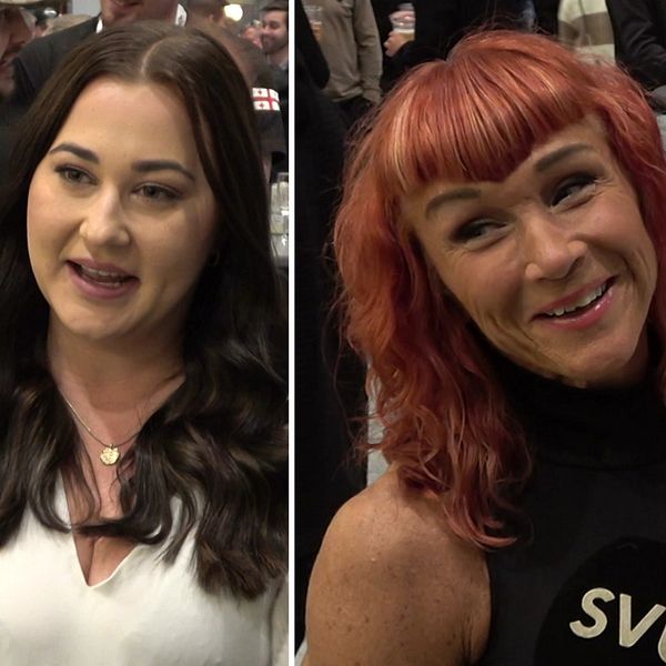 Två kvinnliga besökare på MMA-galan i Luleå under lördagskvällen.