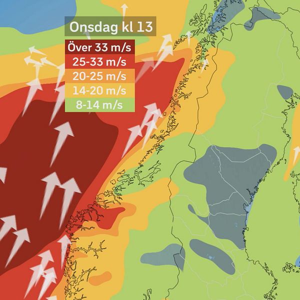 Meteorolog Marcus Sjöstedt och en väderkarta över skandinavien