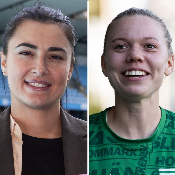 Adelina Engman, Zecira Musovic och Bea Sprung i sina nya damallsvenska klubbtröjor.