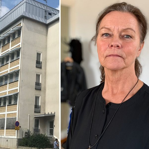 Polishuset i Eskilstuna till vänster på bild. Till höger är det socialchefen Elisabeth Kantor.
