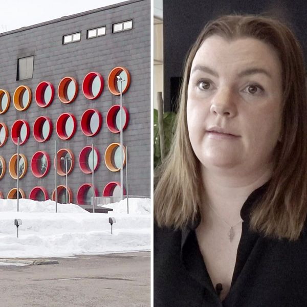 Bild på Raketskolan i Kiruna och Emilia Töyrä (S), ordförande i kultur- och utbildningsnämnden.