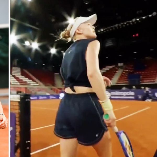 Tvådelad bild. Vänster: Tennisspelare i vit tröja och rosa shorts. Höger: Tennisspelare i svart klädsel.