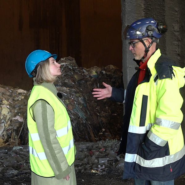 Filbornaverket i Helsingborg och reporter pratar om en CCS-anläggning.