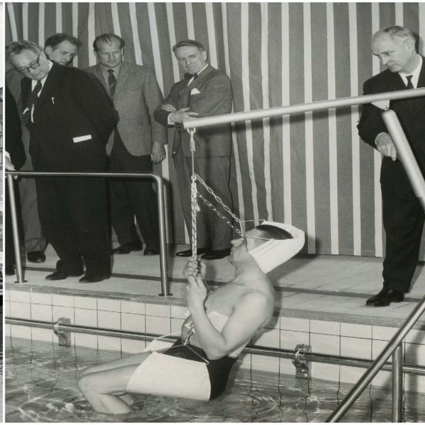Liljeholmsbadet 1930 och nyinvigningen 1950. Då har badet moderniserat och poolen blivit tillgänglig för alla.