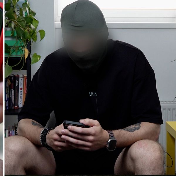 En mobiltelefon som visar en telegram-kanal samt en maskerad man.