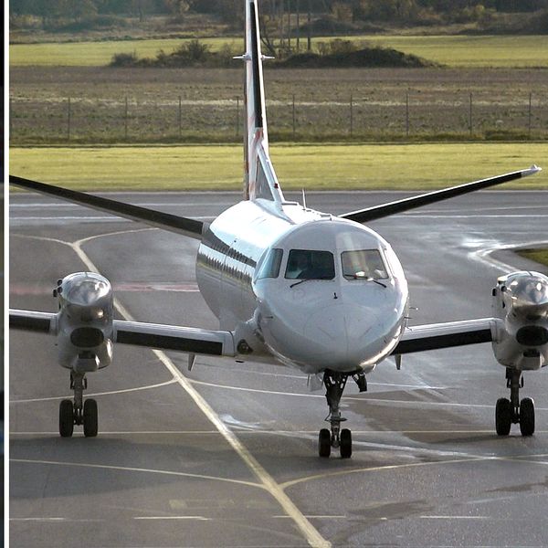 Henrik Svensson, vd för Brommaflyg, samt ett flygplan på landningsbanan.