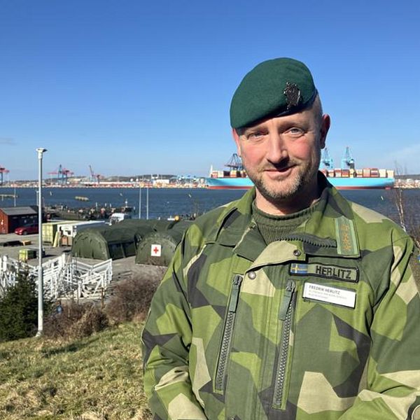Natoflagga och överste Fredrik Herlitz i uniform