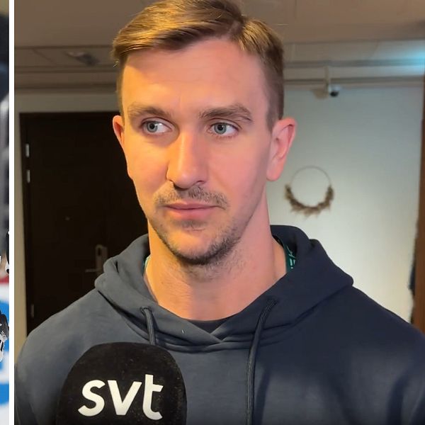 Sidney Crosby (till vänster) och Mikael Backlund.