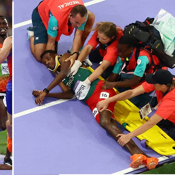 Lamecha Girma fick bäras ut på bår efter ett fall i OS-finalen.