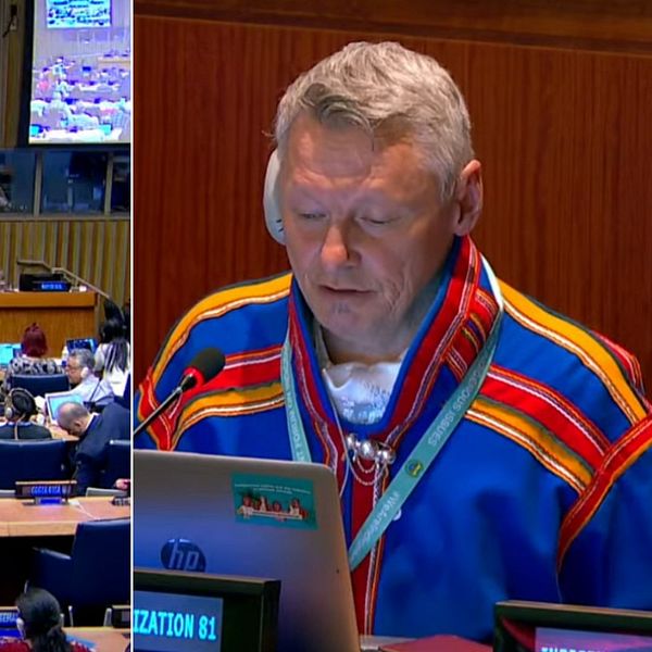 FN:s urfolksforum, till höger Samerådets ordförande Per-Olof Nutti