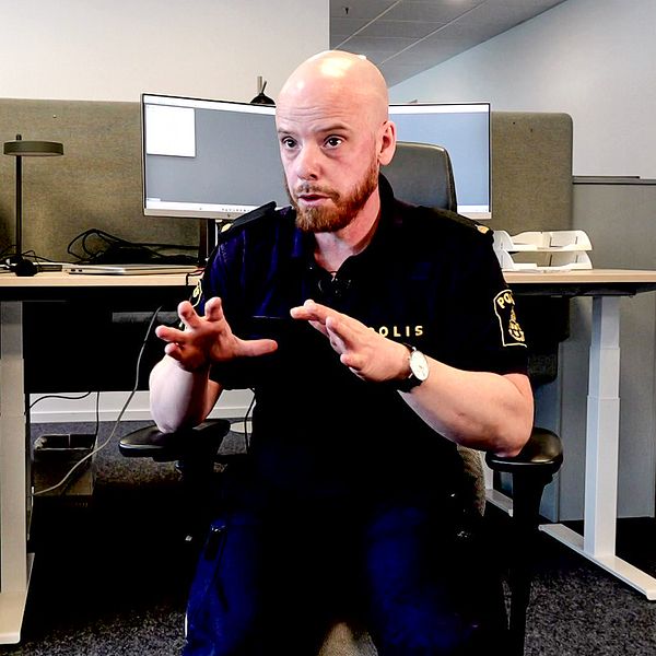 En bild från polisens förundersökning och polisen Tobias Ljungberg.