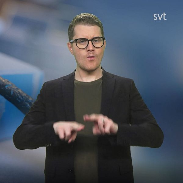 Programledare Magnus bredvid en bild av en lagbok och domarklubba