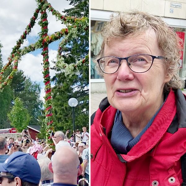 Cecilia Hägg och  Sig-Britt Nilsson samt en midsommarstång.