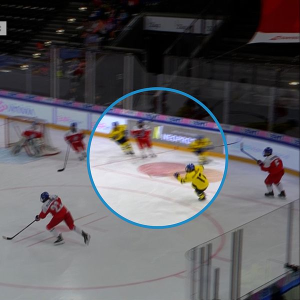 Avgörande situation när Sverige förlorade mot Tjeckien i JVM-kvartsfinalen.