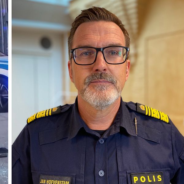 Polis och polisbil samt Jan Hofvenstam porträttbild